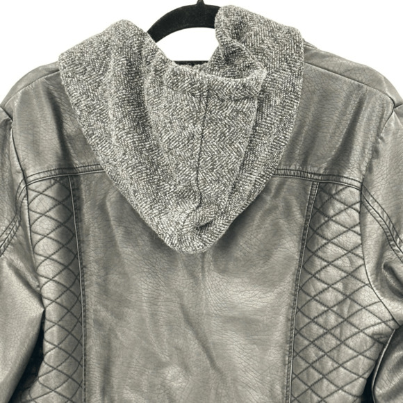 Mo-Ka Black Faux Leather Double Zip Quilted Hooded Size XL Streetwear Outdoorsy - Picture 4 of 11